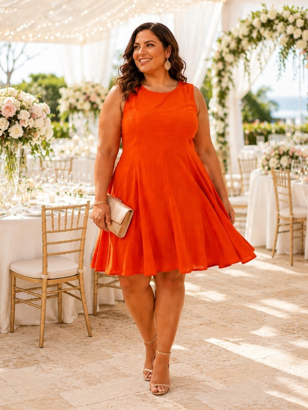 Taylor Woman 22W Bright Orange Swing Dress Plus Size Sleeveless NWT